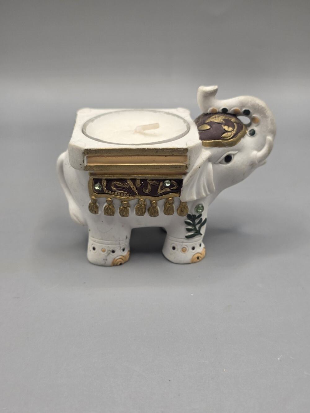 Lucky Indian Elephant Tea Light Holder Resin Boho Home Decor Diwali Favor 3”